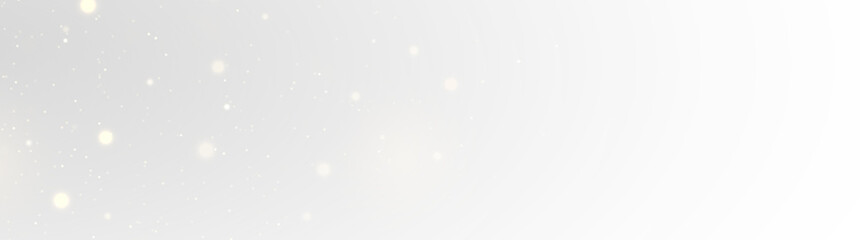 Golden glitter particles and bokeh lights on transparent background. Wide panoramic banner with magic sparkling dust overlay. Festive design element with copy space © Elena