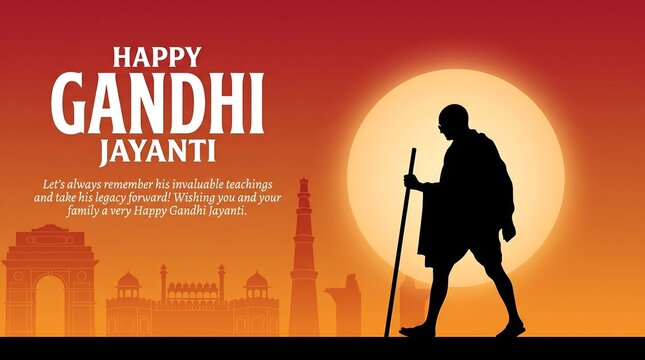 Happy Gandhi jayanti banner and greeting card. 2nd october celebrating birthday of Mahatma Gandhi background vector illustration