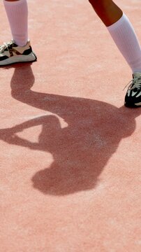 Shadow, feet and padel tennis with person on court for competition, challenge and training. Wellness, workout and health with athlete in sports club for energy, exercise and tournament practice