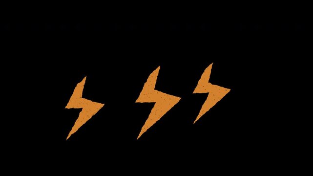 Orange lightning bolt icons doodle crayon style hand-drawn stickers