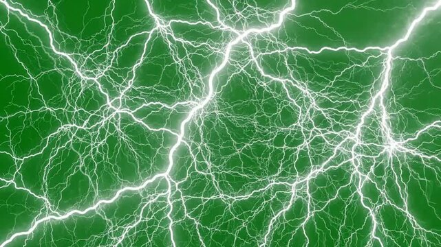 Intense lightning strike overlay on green screen for vfx compositing and motion thunder bolt electricity
