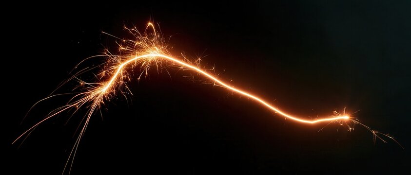 Long exposure sparkler trail drawing glowing orange arc against black background