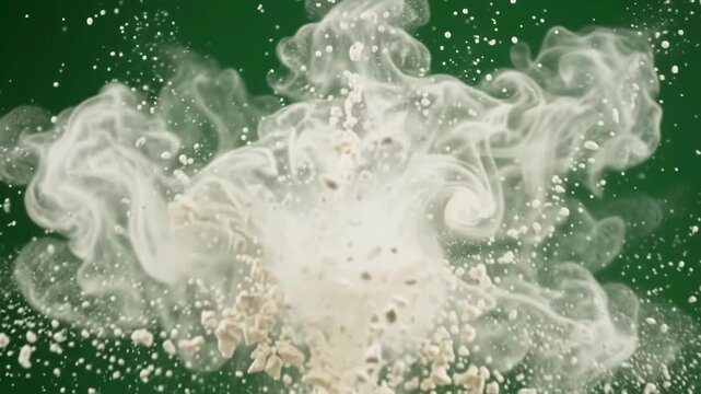 Flour Puff Burst on Green Screen, Baking Powder Cloud Overlay 4K