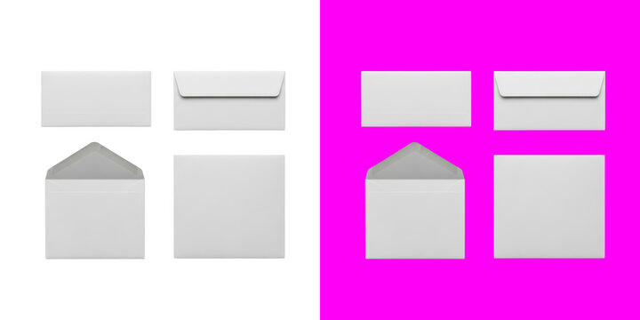 Blank white envelopes open and closed for branding identity mockup template transparent png