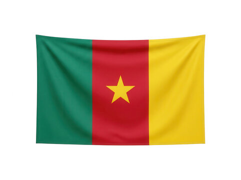 Waving national flag of cameroon with green red and yellow stripes and star isolated on transparent background