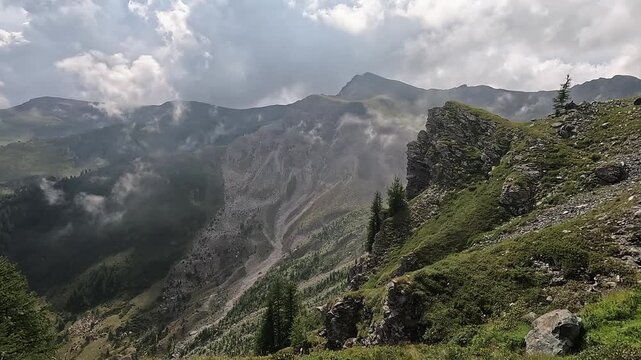 Rocky ridge and scree gully below Colle della Gianna, Monviso massif, Cottian Alps, Valle Po-Val Pellice divide, Piedmont, Italy