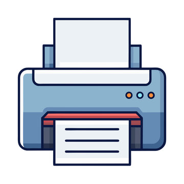 printer icon for office document printing, flat color illustration of computer hardware for paperwork and business