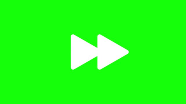 Fast forward white arrow icon animation moving rapidly across a vibrant green screen background digital video. 4K