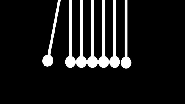 minimalist newton's cradle pendulum animation loop on black background. 4K