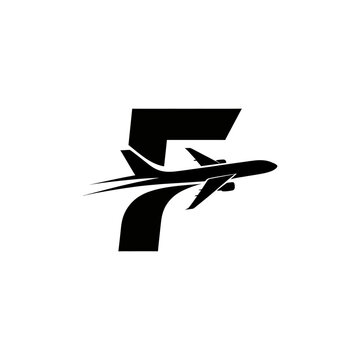 Minimalist Letter F Logo Integrated With A Flying Airplane Silhouette.