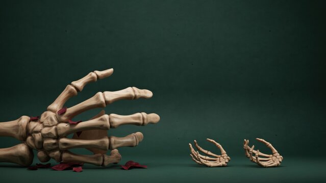 Dark Halloween Bundle concept featuring skeleton hands on green surface