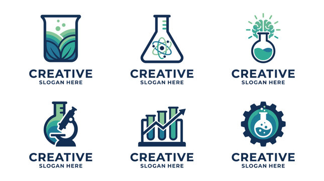 This collection features vibrant logos representing various scientific and creative themes, ideal for businesses related to innovation, research, and education.
