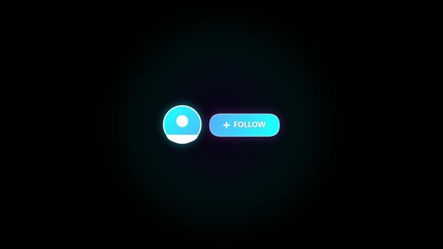 Glowing Cyan Follow Button User Profile Icon Futuristic Social Media HUD Motion Graphic Black Background 4K Video