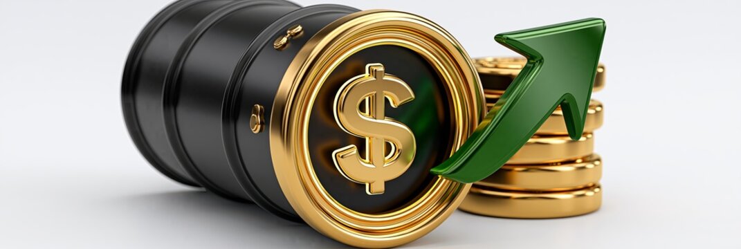 Oil barrel showing rising prices and dollar value. Oil barrel with a dollar sign representing increasing oil prices and market growth