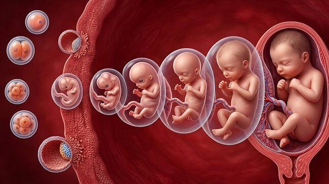 Stages of human embryonic and fetal development from fertilization to birth inside the womb