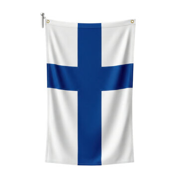 The national flag of finland hanging vertically isolated on transparent background