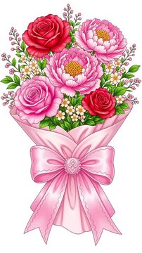 Rose bouquet line art transforming into colorful illustration