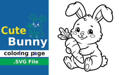 Fototapeta premium Cute bunny rabbit holding a carrot coloring page design for children and kids activity book illustration