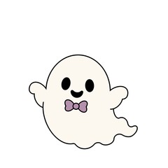 Fototapeta premium ハロウィンに使える蝶ネクタイを付けたかわいいおばけのイラスト（紫）
