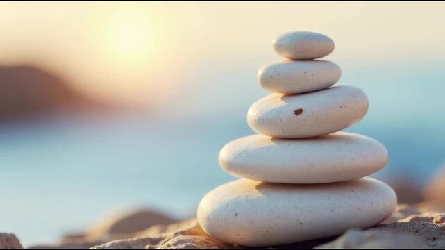 A stack of rocks sitting on a sandy beach, perfect for a scenic background or outdoor decor