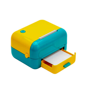 Colorful 3d printer icon with paper tray open isolated on white background