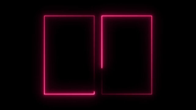 Abstract pink neon rectangles glowing on black background animation loopable element