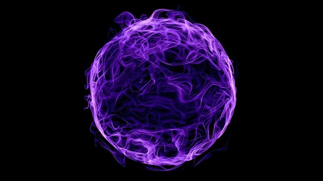 Glowing purple energy orb with swirling smoke plasma effect isolated on black background.