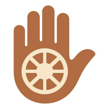 Ahimsa Symbol of Jainism Featuring Hand and Wheel Icon