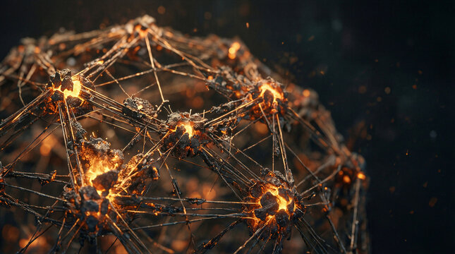 Ember nodes memory abstract glowing structure representing artificial intelligence data connections against a dark deep space background