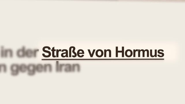 Dynamic Pan Shot of Fast 4K Fictional Online News Highlighting 'Stra&szlig;e von Hormus' Tensions and Maritime Issues
