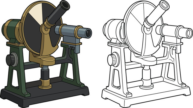 Vintage optical instrument a spectroscope or polarimeter with detailed illustration perfect for science history or education concepts isolated on white
