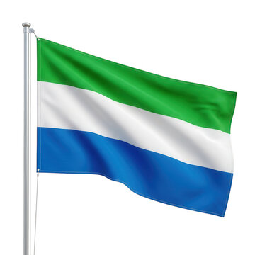 Sierra leone national flag waving on a metal pole isolated on transparent background