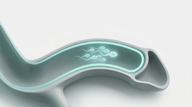 Medical Illustration of Human Male Anatomy Showing Sperm Cells Moving Through the Urethra Canal