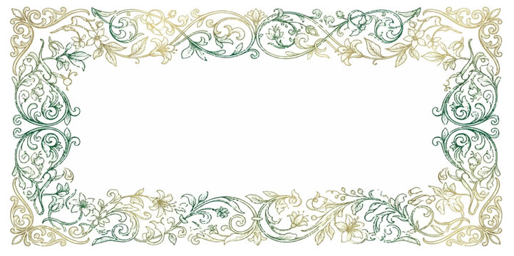 Vintage floral rectangle frame border with ornate botanical illustration and decorative scrollwork