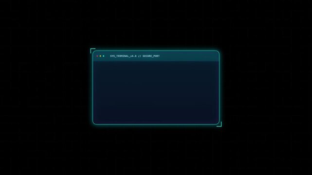 Futuristic Sci-Fi Terminal Window with Typing Code System Boot Sequence and Glowing Neon Cyan HUD Interface Motion Graphic Overlay 4k video