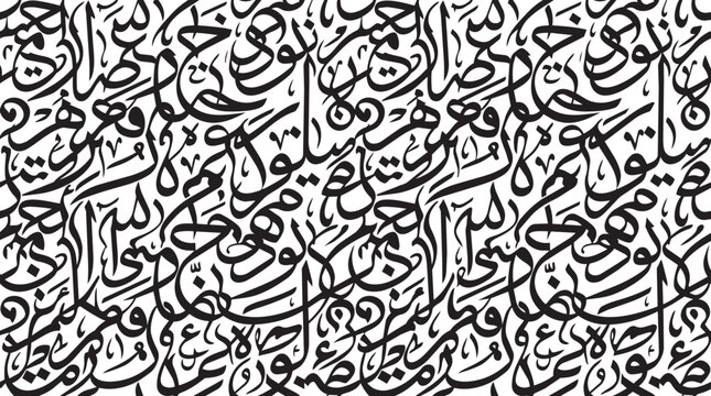 Dense black and white arabic calligraphy pattern of overlapping handwritten script texture