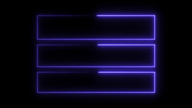 Animated neon rectangles with blue glowing light on black background motion graphics