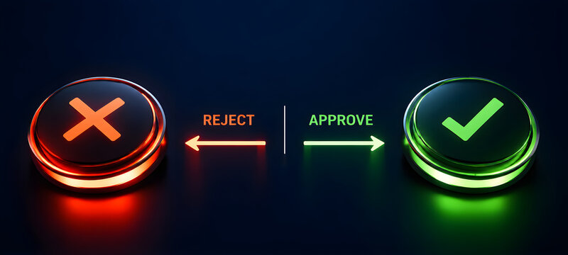 Glowing Reject and Approve Buttons with Directional Arrows Decision Concept