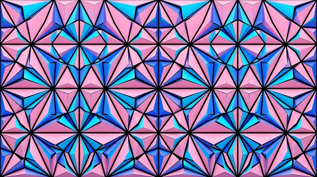 Geometric pink and blue tile patterns, tessellated mosaic background design, hexagonal ornament vector