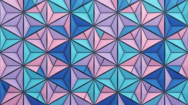 Abstract Seamless Geometric Background, Polygonal Triangles, Pastel Blue and Pink Mosaic, Low Poly Vector Pattern Design