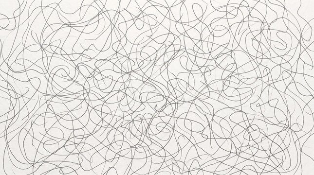 Abstract hand drawn scribble pattern, tangled gray lines forming chaotic loose loops on white background, vector illustration