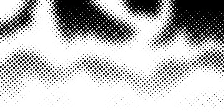 Monochrome halftone background vector pattern with wavy waves dot texture isolated on transparent background