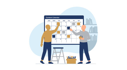 Obraz premium Planning Content Calendar with Professional Team Strategy Illustration