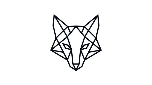 Geometric fox head logo, minimalist animal line art icon, black polygonal fox face illustration on white background