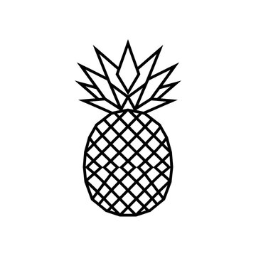 Minimalist pineapple line art icon, geometric tropical fruit illustration, black and white pineapple graphic for modern branding