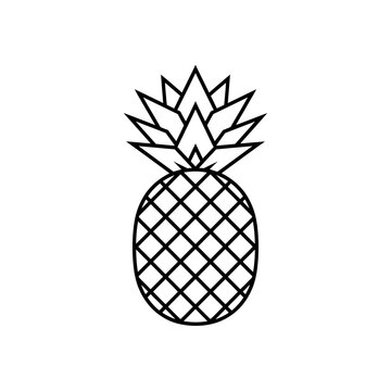 Minimalist pineapple line art icon, geometric tropical fruit illustration, black and white pineapple silhouette for logo design