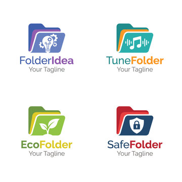 A collection of four distinct logo designs representing various folder ideas, serving organizational and creative services, emphasizing clarity and versatility in branding.