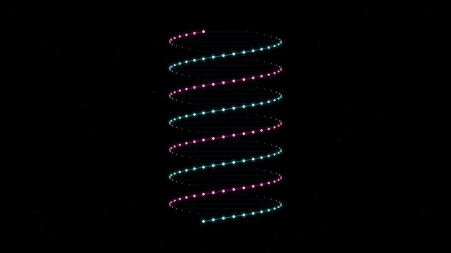 Rotating DNA Double Helix with Glowing Dots on Black Background