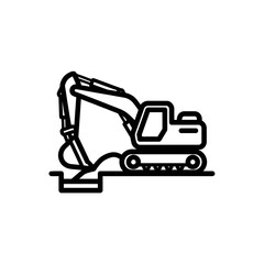 Fototapeta premium Excavator digging a trench construction icon line art