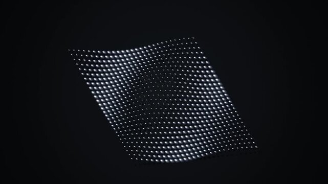 Waving Particle Grid of Glowing White Dots on Black Background